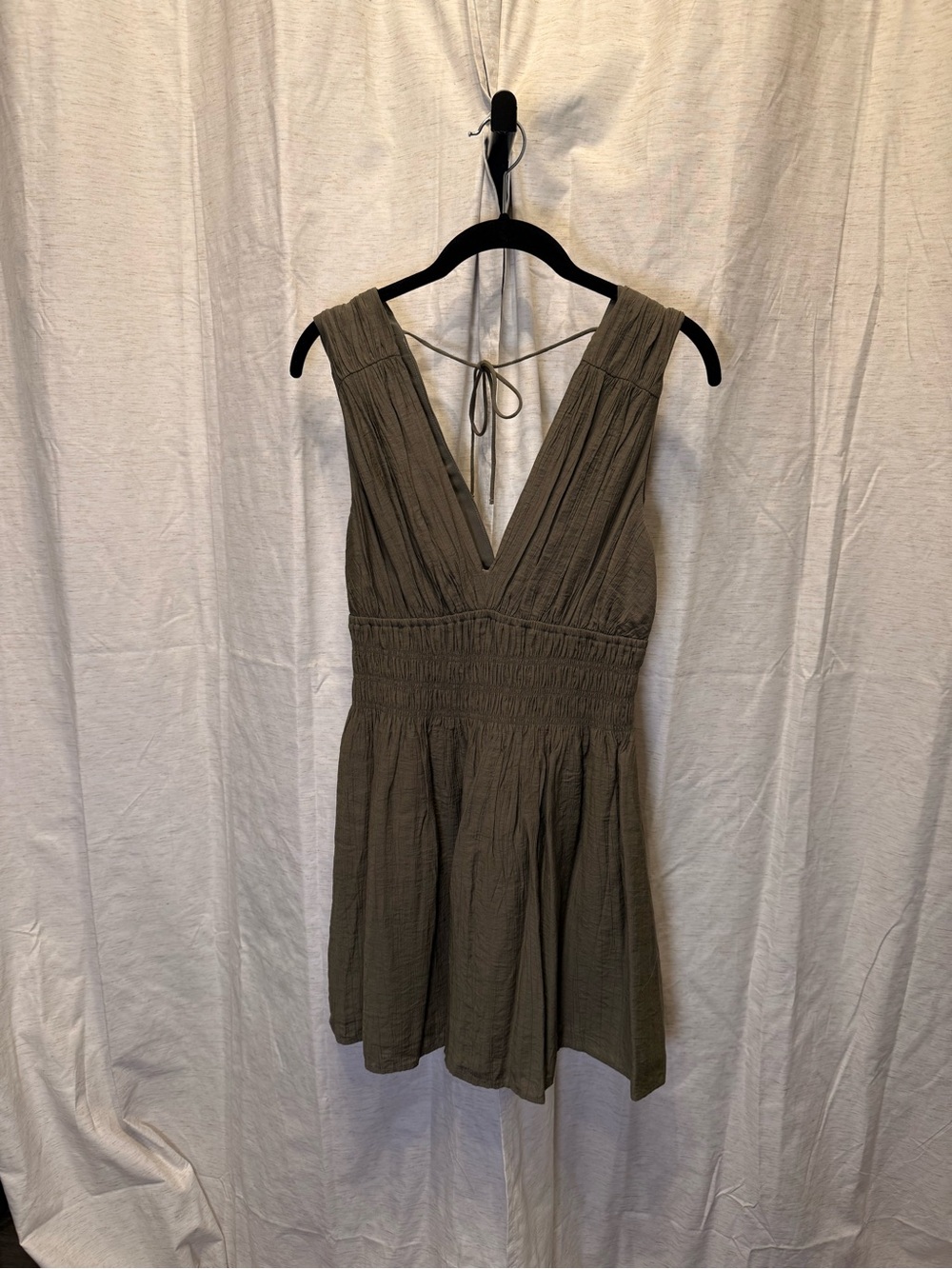 Abercrombie & Fitch Olive Green V-Neck Smocked Mini Dress